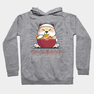 Cute japanese cat, kawaii eat noodles Hoodie